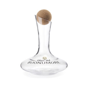 Decanter con tappo sfera e anelli  segna calice in sughero
